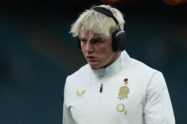 England's Henry Pollock checks out the conditions ahead of the Autumn Nations Series international rugby union match between England and Fiji at Allianz Stadium, Twickenham, in south-west London, on November 8, 2025. (Photo by Adrian Dennis / AFP)