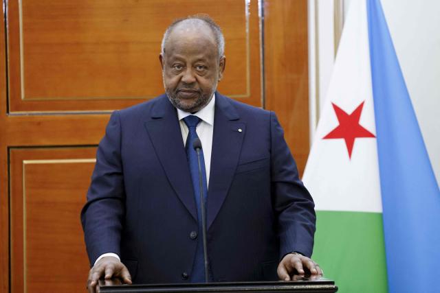 (FILES) Djibouti's President Ismail Omar Guelleh speaks during a press conference after a meeting with France's President at the presidential palace in Djibouti on December 21, 2024, as part of a two-day visit of France's President to Djibouti to celebrate Christmas with the French forces deployed in the country within the framework of the Defense Cooperation Treaty (TCMD). Djibouti's President Ismail Omar Guelleh, in power since 1999, confirmed Saturday that he would run for a sixth term in elections next year, after parliament removed a constitutional barrier that had prevented him from running again.
The 77-year-old accepted the nomination from his People's Rally for Progress (RPP) party during a congress in the capital, a statement from the presidency said.
The Horn of Africa nation is a stable state in an often troubled region, operating a major port that hosts military bases for the United States, France, China, Japan and Italy. (Photo by Ludovic MARIN / AFP)