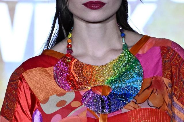 A model presents a creation by Hungarian designer Reka Orosz during the 30th Jubilee Budapest Fashion Week on November 8, 2025, in Budapest, Hungary. (Photo by Attila KISBENEDEK / AFP)