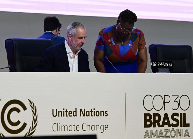 COP30 President Andre Correa do Lago takes office during the COP30 UN Climate Change Conference opening ceremony in Belem, Para State, Brazil on November 10, 2025. The COP30 runs from November 10 to 21, and the 50,000 participants will feel the heavy, humid air of the Amazon rainforest, and face the daunting task of keeping global climate cooperation from collapsing.. (Photo by Pablo PORCIUNCULA / AFP)
