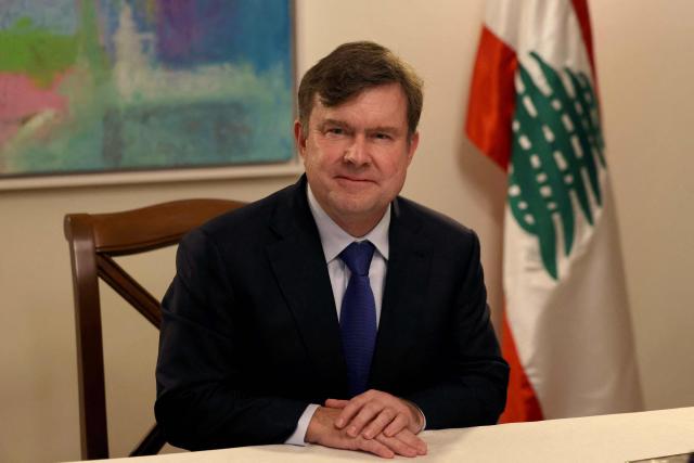 US Assistant Secretary for Terrorist Financing and Financial Intelligence at the US Treasury Department John Hurley, speaks during an interview with a number of journalists, at the US Embassy in Awkar, north of the Lebanese capital Beirut on November 10, 2025. During his visit on November 10, 2025, Hurley said that his country was 'very serious' about halting the flow of money from Iran to the Iran-backed Hezbollah group. (Photo by Anwar AMRO / AFP)