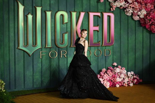 US actor Ariana Grande poses on the red carpet upon arrival for the European premiere of the film "Wicked: For Good" in central London on November 10, 2025. (Photo by HENRY NICHOLLS / AFP)