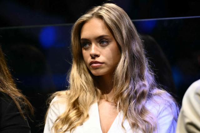 Laila Hasanovic, girlfriend of Italy's Jannik Sinner is pictured in the stands during his match against Canada's Felix Auger-Aliassime at the ATP Finals tennis tournament in Turin on November 10, 2025. (Photo by Marco BERTORELLO / AFP)