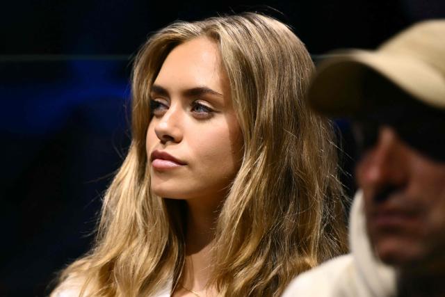 Laila Hasanovic, girlfriend of Italy's Jannik Sinner is pictured in the stands during his match against Canada's Felix Auger-Aliassime at the ATP Finals tennis tournament in Turin on November 10, 2025. (Photo by Marco BERTORELLO / AFP)