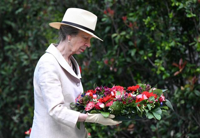 Britain's Princess Anne, Princess Royal, lays a wreath to commemorate Remembrance Day during a service held at Gallipoli Barracks in Brisbane on November 11, 2025. Remembrance Day is observed across Commonwealth countries to mark the anniversary of the end of the First World War and to remember servicemen and women who have fallen in the line of duty since WWI. (Photo by DARREN ENGLAND / POOL / AFP)