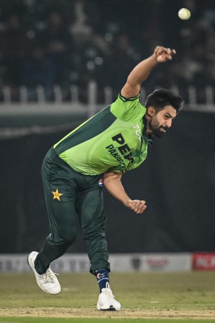 Pakistan's Haris Rauf delivers a ball during the first one-day international (ODI) cricket match between Pakistan and Sri Lanka at the Rawalpindi Cricket Stadium in Rawalpindi on November 11, 2025. (Photo by Aamir QURESHI / AFP)