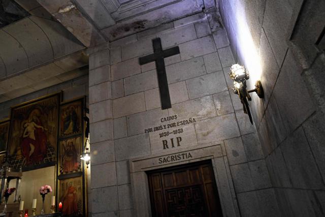 (FILES) A picture taken on July 3, 2018 in San Lorenzo del Escorial, near Madrid shows the inside of the underground basilica formerly known as the Valle de los Caidos (Valley of the Fallen), then the burial site of General Franco. Spain presented on November 11, 2025 a plan to remodel the basilica of the Valley of Cuelgamuros, formerly known as the Valle de los Caidos (Valley of the Fallen), that was once the burial site of Francisco Franco, days before the 50th anniversary of the dictator's death. The site houses 33,000 bodies from both sides of Spain's 1936-1939 civil war, which was sparked by a military coup that later saw Franco seize power. Franco, who died on November 20, 1975, ordered the monument's construction and was buried at the site. (Photo by OSCAR DEL POZO / AFP)