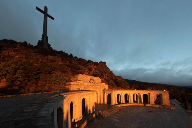 (FILES) General view at dawn of the underground basilica formerly known as the Valle de los Caidos (Valley of the Fallen) mausoleum in San Lorenzo del Escorial on October 24, 2019, prior to the exhumation of Spanish dictator Francisco Franco. Spain presented on November 11, 2025 a plan to remodel the basilica of the Valley of Cuelgamuros, formerly known as the Valle de los Caidos (Valley of the Fallen), that was once the burial site of Francisco Franco, days before the 50th anniversary of the dictator's death. The site houses 33,000 bodies from both sides of Spain's 1936-1939 civil war, which was sparked by a military coup that later saw Franco seize power. Franco, who died on November 20, 1975, ordered the monument's construction and was buried at the site. (Photo by Emilio Naranjo / POOL / AFP)