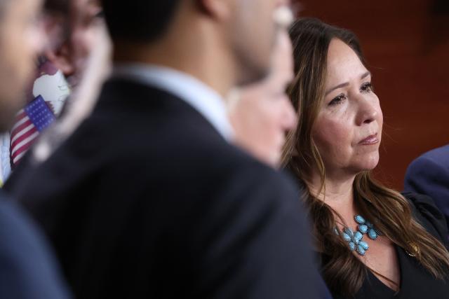US Representative Adelita Grijalva, Democrat of Arizona, attends a press conference at the US Capitol in Washington, DC, on November 12, 2025. After weeks of delay, congresswoman Adelita Grijalva, who won a special election to fill the seat vacated after her father Raul Grijalva died, was sworn in to the House of Representatives, where she is expected to force a vote on the release of convicted sex offender Jeffrey Epstein's files. (Photo by Alex WROBLEWSKI / AFP)