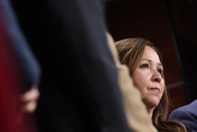 US Representative Adelita Grijalva, Democrat of Arizona, attends a press conference at the US Capitol in Washington, DC, on November 12, 2025. After weeks of delay, congresswoman Adelita Grijalva, who won a special election to fill the seat vacated after her father Raul Grijalva died, was sworn in to the House of Representatives, where she is expected to force a vote on the release of convicted sex offender Jeffrey Epstein's files. (Photo by Alex WROBLEWSKI / AFP)