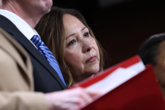 US Representative Adelita Grijalva, Democrat of Arizona, attends a press conference at the US Capitol in Washington, DC, on November 12, 2025. After weeks of delay, congresswoman Adelita Grijalva, who won a special election to fill the seat vacated after her father Raul Grijalva died, was sworn in to the House of Representatives, where she is expected to force a vote on the release of convicted sex offender Jeffrey Epstein's files. (Photo by Alex WROBLEWSKI / AFP)