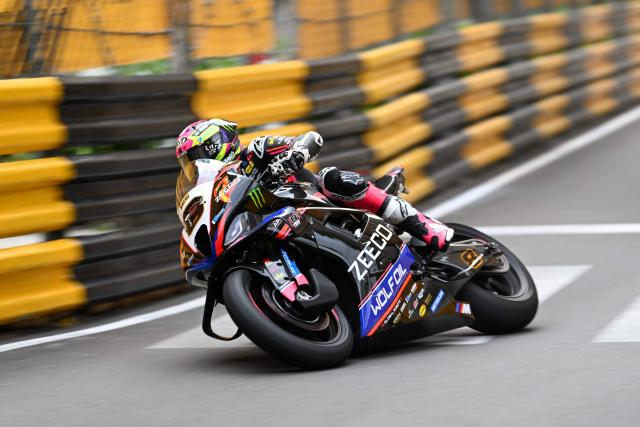 Zeeco BMW Motorrad's British rider Davey Todd rides during the MotoGP first practice session of the 57th Macau Motorcycle Grand Prix at the Guia Circuit in Macau on November 13, 2025. (Photo by Peter PARKS / AFP)