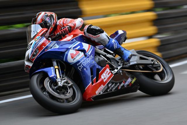 Jackson Racing powered by Proposer2's New Zealand rider Mitchell Rees rides during the first practice session of the 57th Macau Motorcycle Grand Prix at the 72nd Macau Grand Prix in Macau on November 13, 2025. (Photo by Peter PARKS / AFP)