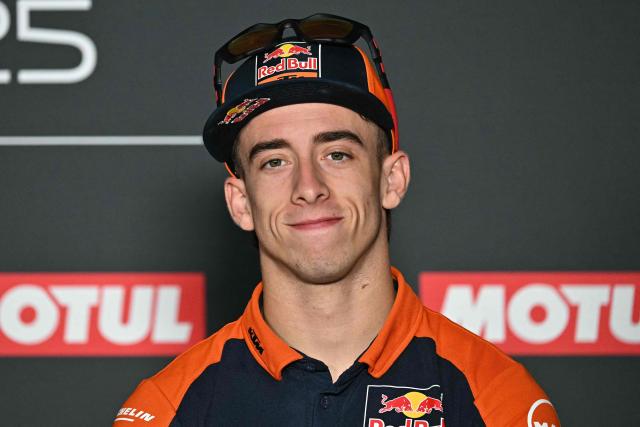 Red Bull KTM Factory Racing team's Spanish MotoGP rider Pedro Acosta attends a press conference at the Ricardo Tormo racetrack in Cheste on November 13, 2025, ahead of the MotoGP Valencia Grand Prix. (Photo by Javier SORIANO / AFP)