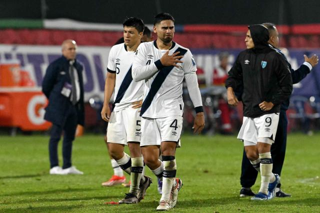 Guatemala's defender #04 Jose Pinto reacts after losing the 2026 FIFA World Cup Concacaf qualifier football match between Guatemala and Panama at the Cementos Progreso stadium in Guatemala City on November 13, 2025. (Photo by Johan ORDÓÑEZ / AFP)