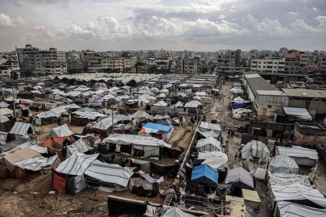 A photograph shows a displacement camp in Gaza City on November 14, 2025. The United States on November 13 called on the UN Security Council to unite and back its draft resolution aimed at bolstering the US president's peace plan for Gaza, warning that Palestinians could otherwise suffer "grave" consequences. Last week, US officials launched negotiations within the Council on a draft that would follow up on the ceasefire in the two-year war between Israel and Hamas and endorse the plan. (Photo by Omar AL-QATTAA / AFP)
