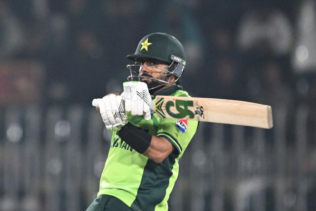 Pakistan's Babar Azam plays a shot during the second one-day international (ODI) cricket match between Pakistan and Sri Lanka at the Rawalpindi Cricket Stadium in Rawalpindi on November 14, 2025. (Photo by Farooq NAEEM / AFP)