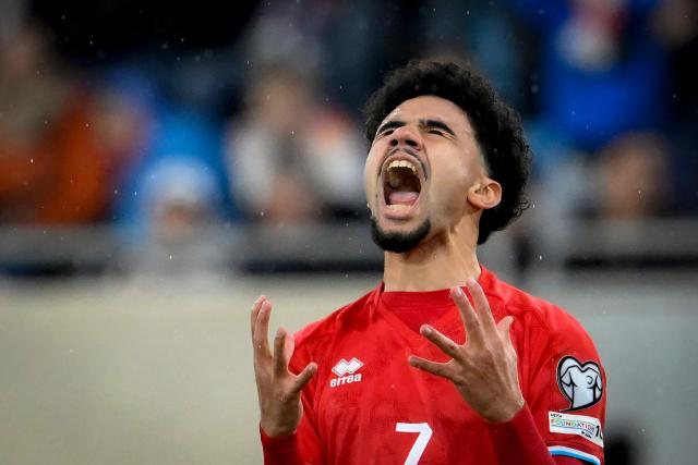 Luxembourg's forward #07 Aiman Dardari reacts during the 2026 World Cup qualifiers Europe zone group A football match between Luxembourg and Germany at the Luxembourg Stadium in Luxembourg on November 14, 2025. (Photo by JOHN THYS / AFP)