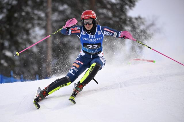 Croatia's Leona Popovic competes during the first run of the women's slalom of FIS Alpine Skiing World Cup at the Levi Ski Centre in Kittila, on November 15, 2025. (Photo by Roni Rekomaa / Lehtikuva / AFP) / Finland OUT