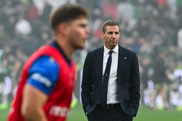 Italy's headcoach Gonzalo Quesada looks on ahead of the Autumn Nations Series international rugby union test match between Italy and South Africa, at the Allianz Stadium in Turin, on November 15, 2025. (Photo by Stefano RELLANDINI / AFP)