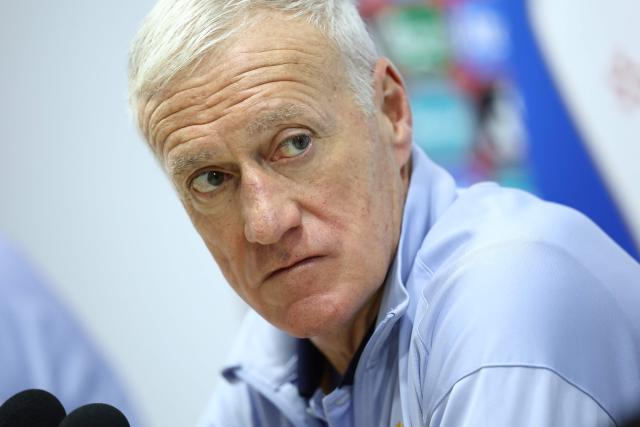 France's head coach Didier Deschamps looks on during a press conference at the Tofiq Bahramov Republican Stadium, in Baku, on November 15, 2025 on the eve of the FIFA World Cup 2026 Group D European qualification football match against Azerbaijan. (Photo by FRANCK FIFE / AFP)