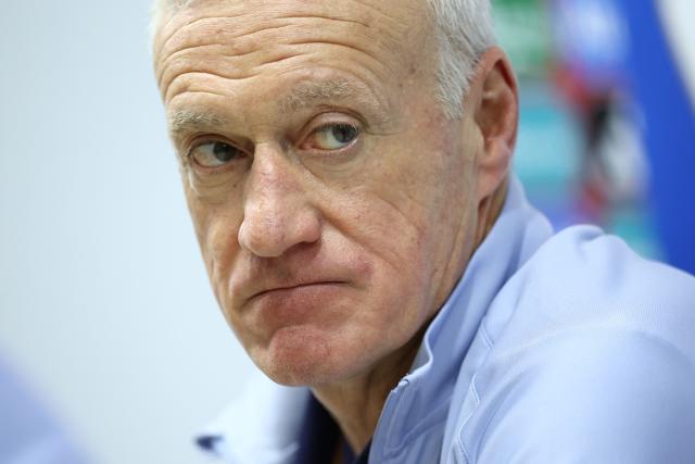 France's head coach Didier Deschamps looks on during a press conference at the Tofiq Bahramov Republican Stadium, in Baku, on November 15, 2025 on the eve of the FIFA World Cup 2026 Group D European qualification football match against Azerbaijan. (Photo by FRANCK FIFE / AFP)