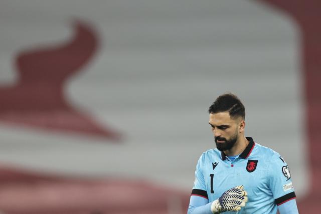 Georgia's goalkeeper #01 Giorgi Mamardashvili reacts after the FIFA World Cup 2026 European qualification football match between Georgia and Spain at the Boris Paichadze National Stadium in Tbilisi on November 15, 2025. (Photo by Giorgi ARJEVANIDZE / AFP)