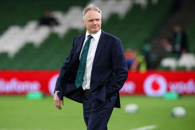 Australia's New Zealand head coach Joe Schmidt checks out the conditions ahead of the Autumn Nations Series international rugby union match between Ireland and Australia at the Aviva Stadium in Dublin, on November 15, 2025. (Photo by Paul Faith / AFP)