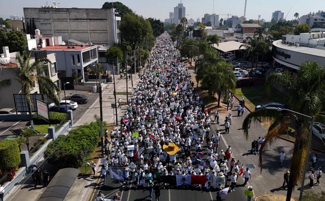 This aerial view shows the “For Peace” protest organized by Generation Z against the government of Mexican President Claudia Sheinbaum in Guadalajara, Jalisco, Mexico on November 4, 2025. (Photo by ULISES RUIZ / AFP)
