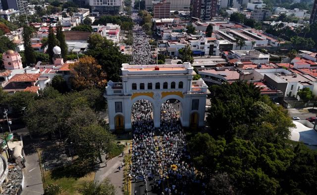 This aerial view shows the “For Peace” protest organized by Generation Z against the government of Mexican President Claudia Sheinbaum in Guadalajara, Jalisco, Mexico on November 4, 2025. (Photo by ULISES RUIZ / AFP)