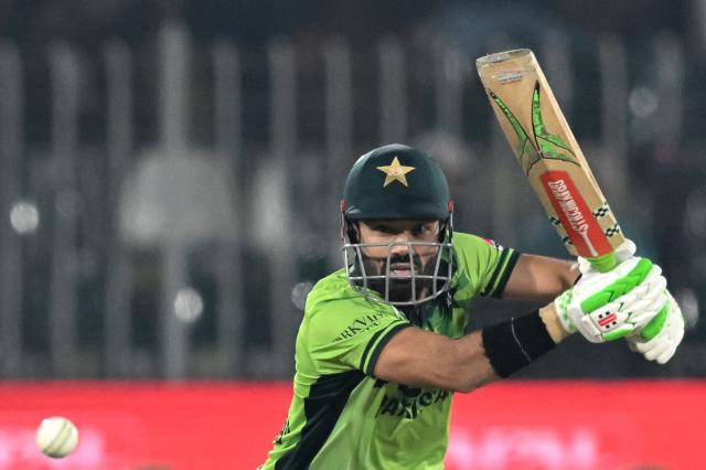 Pakistan's Mohammad Rizwan palys a shot during the third one-day international (ODI) cricket match between Pakistan and Sri Lanka at the Rawalpindi Cricket Stadium in Rawalpindi on November 16, 2025. (Photo by Aamir QURESHI / AFP)
