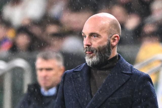Iceland's head coach Arnar Gunnlaugsson reacts during the FIFA World Cup 2026 Group D European qualification football match betweem Ukraine and Iceland in Warsaw, Poland on Novmeber 16, 2025. (Photo by Sergei GAPON / AFP)