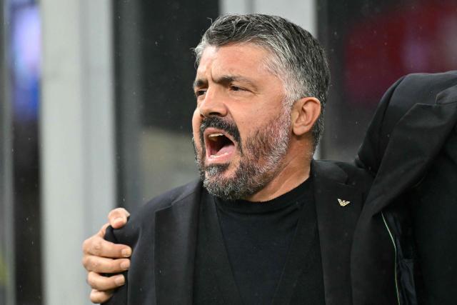 Italy's Gennaro Gattuso sing the Italian anthem before the FIFA World Cup 2026 European qualification football match between Italy and Norway, at the San Siro Stadium, in Milan, on November 16, 2025. (Photo by Stefano RELLANDINI / AFP)