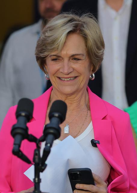 Chile's presidential candidate Evelyn Matthei, of the Independent Democratic Union party, delivers a conceding speech after the first exit poll results of the general election, in Santiago on November 16, 2025. (Photo by Javier TORRES / AFP)