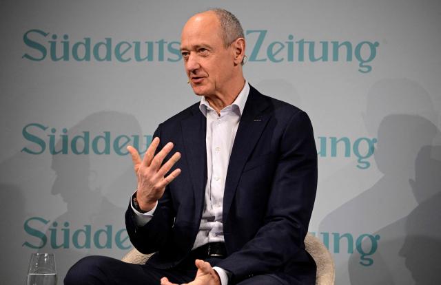 Roland Busch, CEO of German technology conglomerate Siemens AG, speaks during an economic summit hosted by German newspaper Süddeutsche Zeitung at the Adlon Hotel in Berlin on November 17, 2025. (Photo by Tobias SCHWARZ / AFP)