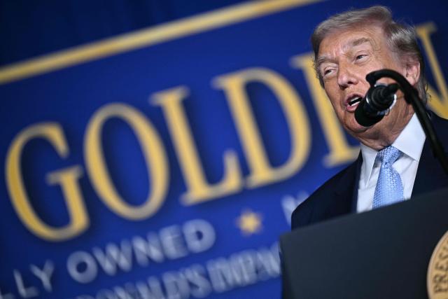 US President Donald Trump delivers remarks at McDonald's Impact Summit in Washington, DC on November 17, 2025. (Photo by Brendan SMIALOWSKI / AFP)