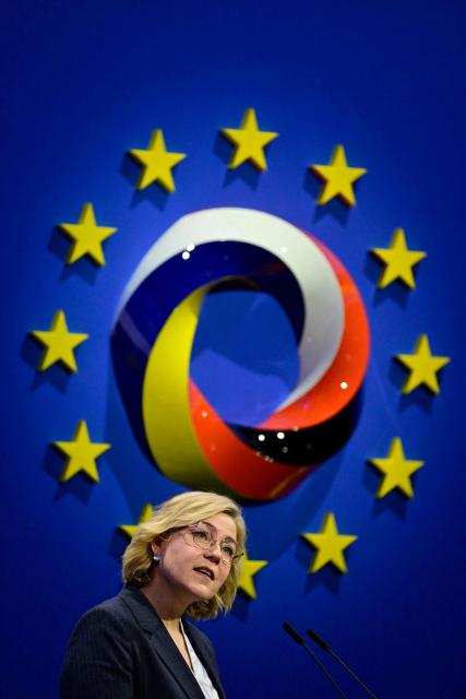 The European Union's Executive Vice-President for Tech Sovereignty, Security and Democracy Henna Virkkunen addresses a summit on Europe's technological sovereignty, on November 18, 2025 at the EUREF Campus in Berlin. The German Chancellor and the French President will join forces to push for greater European digital "sovereignty" and less dependence on US tech titans as the AI race gathers pace. The leaders of Europe's biggest economies will make the call at a Berlin summit, which will also be attended by CEOs of top regional firms including French AI company Mistral and German software giant SAP. With artificial intelligence set to play an increasingly important role in many sectors, Europe's leaders are responding to growing calls for the continent to take greater control of its own digital destiny. (Photo by John MACDOUGALL / AFP)