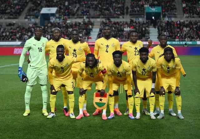 Ghana's players pose for a team photo prior to the start of the international friendly football match between South Korea and Ghana in Seoul on November 18, 2025. (Photo by Jung Yeon-je / AFP)