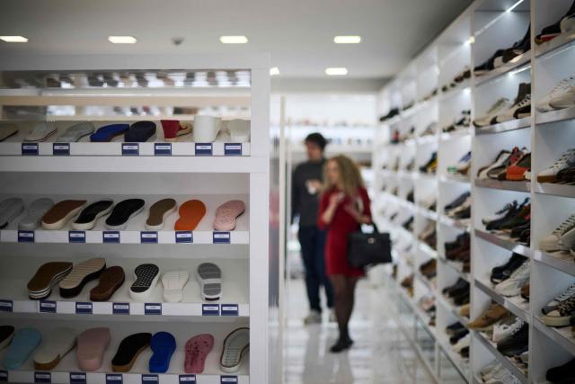 A showroom is pictured at the Vapesol factory, a specialist in producing soles for the footwear industry,  in Felgueiras, northern Portugal, on November 17, 2025.. (Photo by MIGUEL RIOPA / AFP)