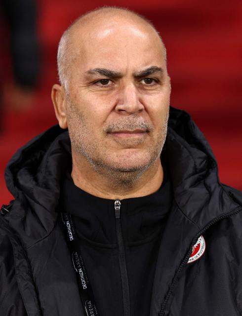 Tunisia's head coach Sami Trabelsi looks on from the technical area during the International friendly football match between Brazil and Tunisia at Stade Pierre-Mauroy, in Villeneuve-d'Ascq, northern France, on November 18, 2025. (Photo by FRANCK FIFE / AFP)
