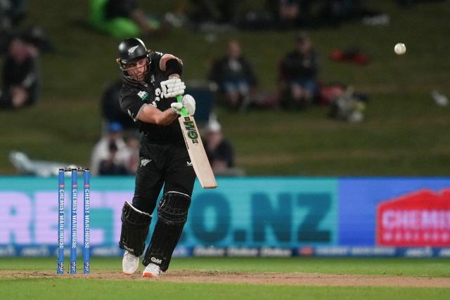 New Zealand's Will Young plays a shot during the second one-day international cricket match between New Zealand and the West Indies at McLean Park in Napier on November 19, 2025. (Photo by Marty MELVILLE / AFP)