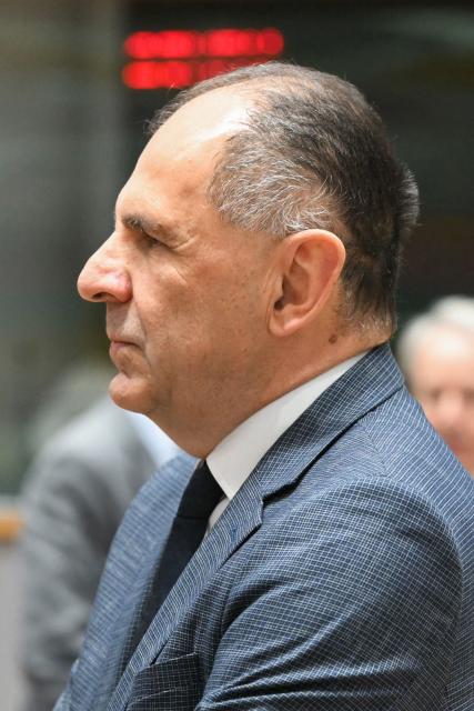 Greece's Foreign Minister Giorgos Gerapetritis attends a roundtable as part of a Foreign Affairs Council meeting at the EU headquarters in Brussels, on November 20, 2025. (Photo by NICOLAS TUCAT / AFP)