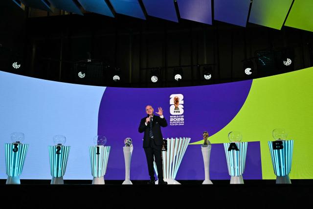 FIFA President Gianni Infantino speaks during the 2026 FIFA World Cup European Play-Off draw at the FIFA's Home of Football in Zurich on November 20, 2025. (Photo by Fabrice COFFRINI / AFP)