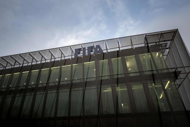 This photograph shows the building of the FIFA's Home of Football during the 2026 FIFA World Cup European Play-Off draw in Zurich on November 20, 2025. (Photo by Fabrice COFFRINI / AFP)