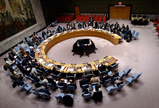 An overview shows a UN Security Council meeting on Ukraine at the UN Headquarters in New York City, November 20, 2025. (Photo by kena betancur / AFP)