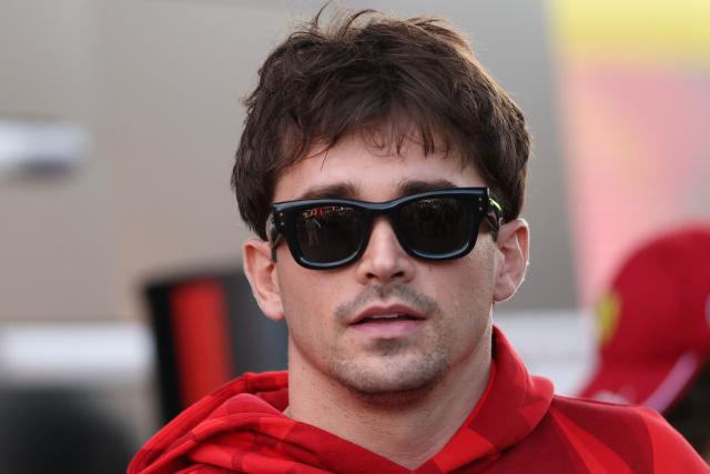 Ferrari's Monegasque driver Charles Leclerc arrives ahead of the first practice session for the Las Vegas Formula One Grand Prix at the Las Vegas Strip Circuit in Las Vegas, Nevada, on November 20, 2025. (Photo by Patrick T. Fallon / AFP)