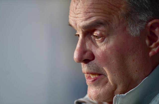 Uruguay's Argentine head coach Marcelo Bielsa gestures during a press conference in Montevideo on November 20, 2025. (Photo by Dante FERNANDEZ / AFP)