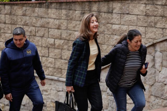 (FILES) Colombian Presidential candidate Ingrid Betancourt gestures during a Presidential debate in Bogota on March 29, 2022. Betancourt, a former hostage of the FARC, launched her candidacy for the Colombian Congress on Thursday with an "anti- (Colombia's President Gustavo) Petro" platform and accompanied by former victims of the rebels ahead of the 2026 elections. (Photo by Juan Pablo Pino / AFP)