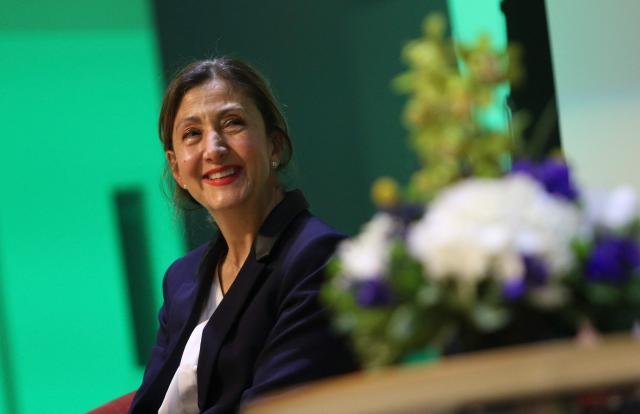 (FILES) Colombian Presidential candidate Ingrid Betancourt gestures during a Presidential debate in Bogota on March 29, 2022. Betancourt, a former hostage of the FARC, launched her candidacy for the Colombian Congress on Thursday with an "anti- (Colombia's President Gustavo) Petro" platform and accompanied by former victims of the rebels ahead of the 2026 elections. (Photo by Juan Pablo Pino / AFP)