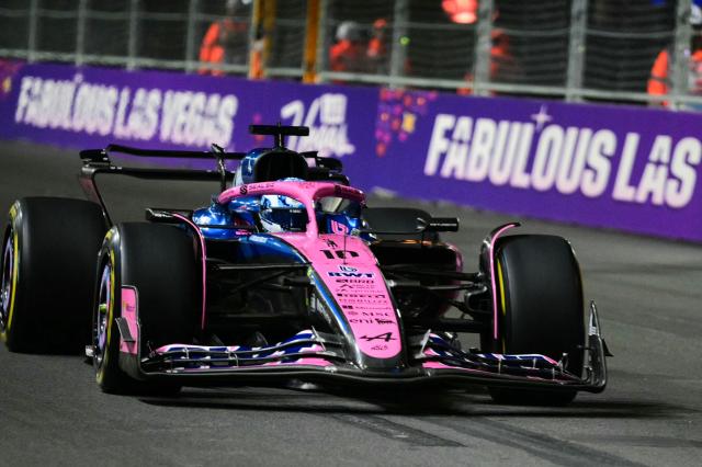 Alpine's French driver Pierre Gasly races during the second practice session for the Las Vegas Formula One Grand Prix at the Las Vegas Strip Circuit in Las Vegas, Nevada, on November 20, 2025. (Photo by Frederic J. Brown / AFP)